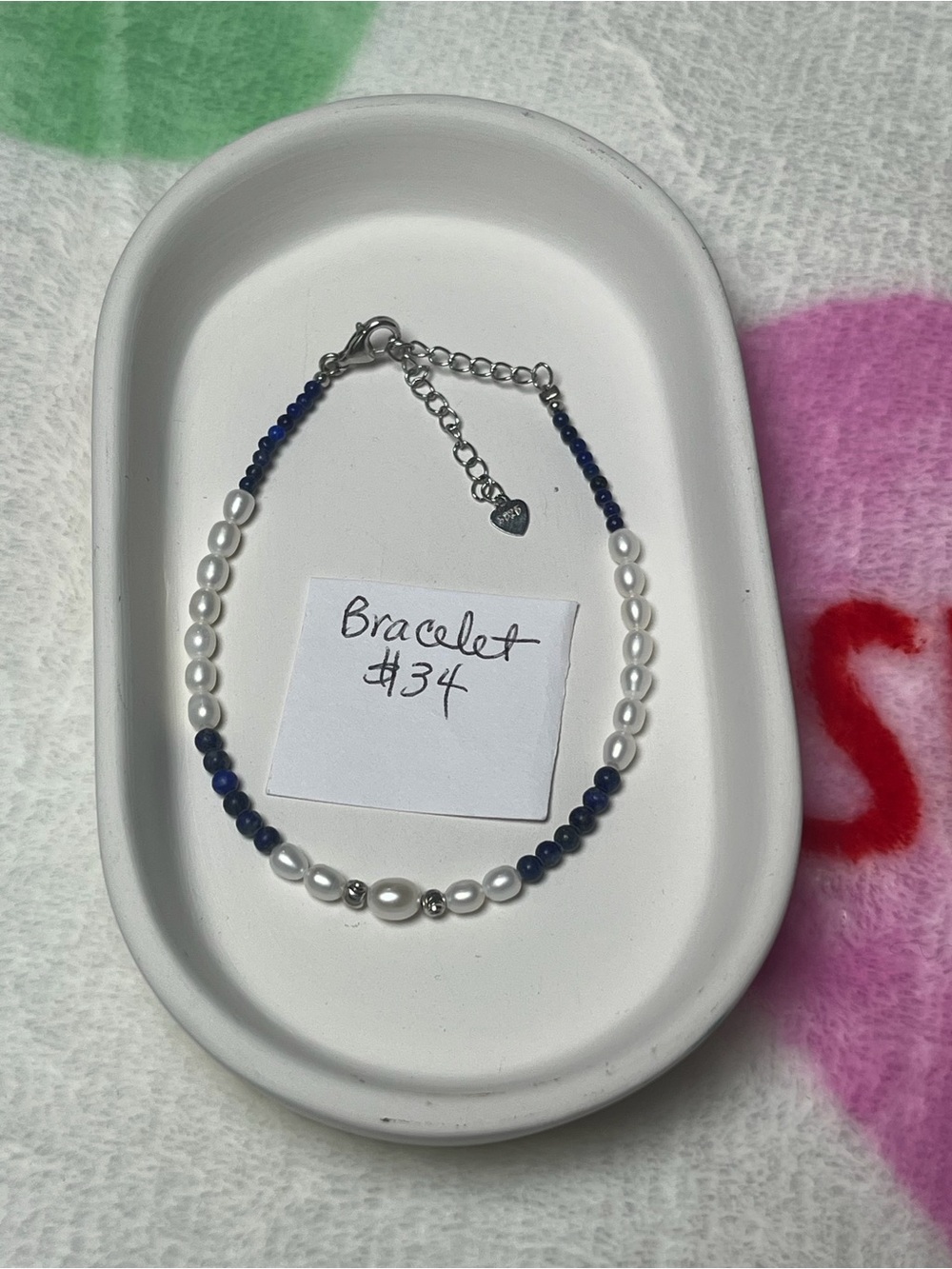 Pearl and Navy Bead Delicate Bracelet